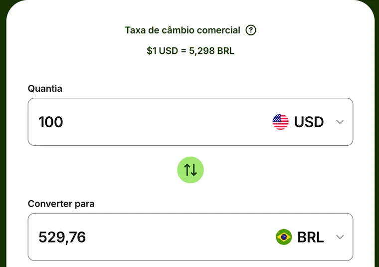 Simulador de conversão de dólar para real